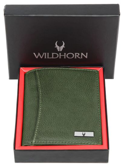 Picture of WildHorn Men's Top Grain Portrait Leather Ultra Strong Stitching Handcrafted Wallet with 2 Transparent ID Windows Slots, 11 Card Slots and Zip Compartment (Green)