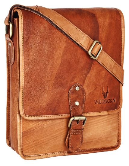 Picture of WildHorn Leather 11 inch Sling Messenger Bag for Men I Multipurpose Crossbody Bag I Travel Bag with Adjustable Strap (TAN VINTAGE)