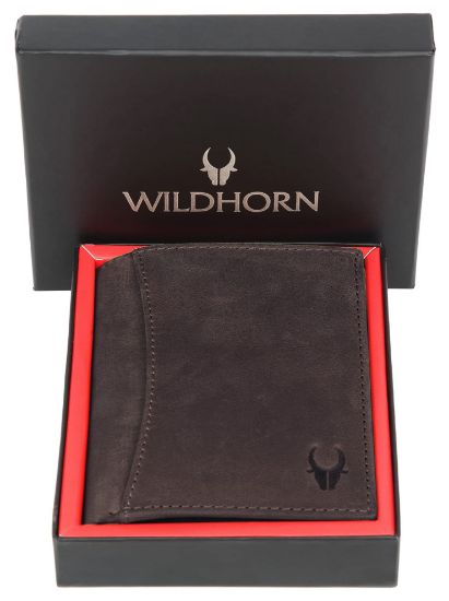 Picture of WildHorn Top Grain Portrait Leather Wallet for Men | Ultra Strong Stitching | Handcrafted | 2 ID Slots | 11 Card Slots | Zip Compartment | Gift for Him (Dark Brown Hunter)