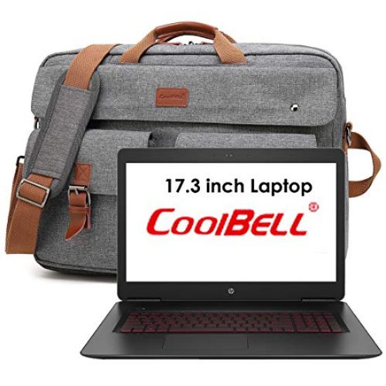 Picture of The Clownfish CoolBELL 3 in 1 Nylon Antitheft Waterproof 17.3 Inch Laptop Bag Convertible Backpack Leather Logo Puller Handheld Messenger Bag Computer Backpack (Grey)..