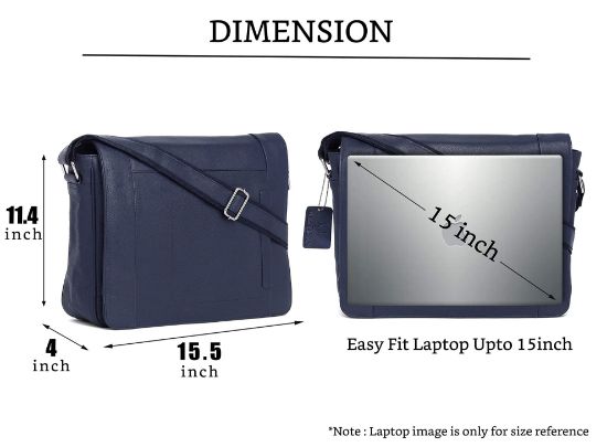 Picture of WildHorn® Classic Leather 15.5 inch Laptop Messenger Bag for Men I Office Bags I Travel Bags I Adjustable Strap I DIMENSION: L- 15.5 inch H-12 inch W- 3.5inch (NAVY BLUE)