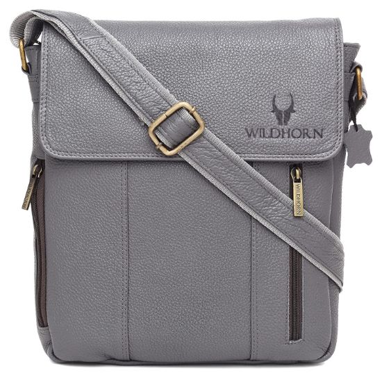 Picture of WildHorn Leather 11 inch Sling Messenger Bag for Men I Multipurpose Crossbody Bag I Travel Bag with Adjustable Strap (Grey)
