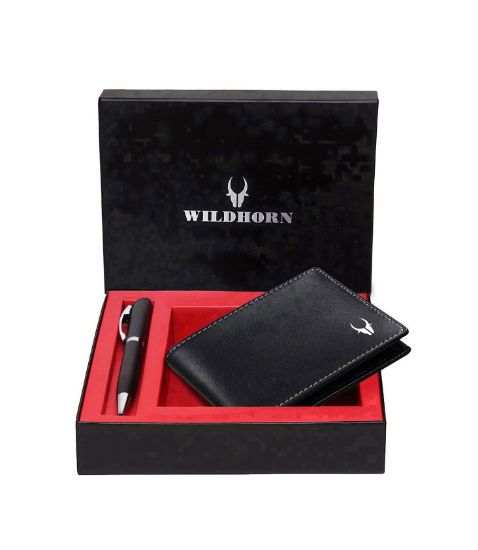 Picture of WildHorn Mens Leather Wallet Gift Set Combo I Gift Hamper for Men (Jade Black-2)