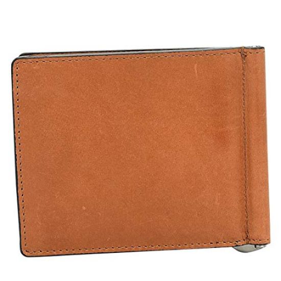 Picture of Eske Paris Leather Bi-Fold Money Clip With Card Holder Wallet For Men (Dark Tan & Black)