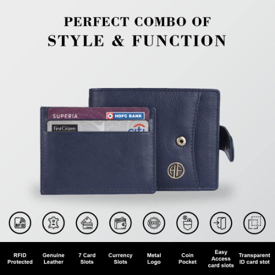 Picture of HAMMONDS FLYCATCHER Gift for Men Combo - Genuine Leather Wallet and Belt Set with Ball Pen - 5 ATM Credit/Debit Card Slots - Fits Waist 28-46 - Ideal Birthday or Special Occasion Gift - Blue