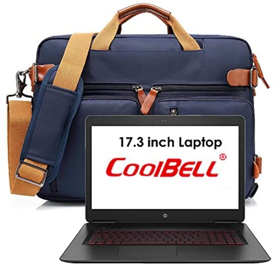 Picture of The Clownfish CoolBELL 17.3 inch Convertible Laptop Briefcase Backpack with Genuine Leather Logo, Pullers and Handle (BLUE)