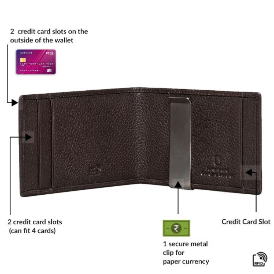 Picture of MAI SOLI Dollaro RFID Protected Antique Money Clip Bi-fold Leather Men's Wallet with Classy Gift Box- Brown
