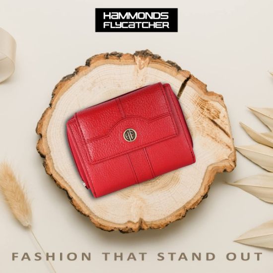 Picture of HAMMONDS FLYCATCHER Wallet for Women - Genuine Leather Ladies Wallet - Red - 14 Card Slots - RFID Protection - 3 ID Card Slots - Women's Wallet - Button Closure -Hand Wallet - Daily Use, Money Purse