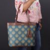 Picture of THE CLOWNFISH Casey series 15.6 inch Laptop Bag For Women Printed Handicraft Fabric & Faux Leather Office Bag Briefcase Hand Messenger bag Tote Business Bag (Peacock Blue)