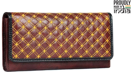 Picture of THE CLOWNFISH Elegance Womens Wallet Clutch Purse with Embroidered Design on Flap (TCFLWFL-KTN3) (TAN)