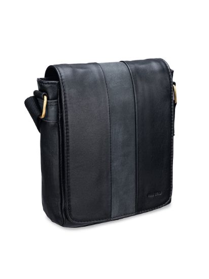 Picture of MAI SOLI Men Genuine Leather Magnetic Flap Travel | Office Cross Body Sling Messenger Bag - BLACK