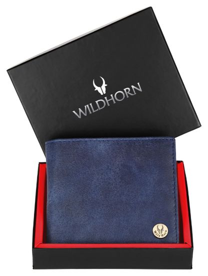 Picture of WildHorn Leather Wallet for Men I Ultra Strong Stitching I 6 Credit Card Slots I 2 Currency Compartments I 1 Coin Pocket (Blue Distressed)