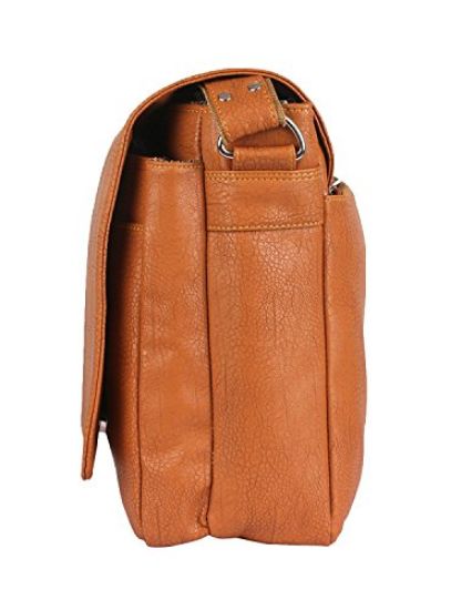 Picture of K London Tan Leatherite Handmade Men Broad Size Laptop Bag Cross Over Shoulder Messenger Bag Office Bag (1802_tan_New)