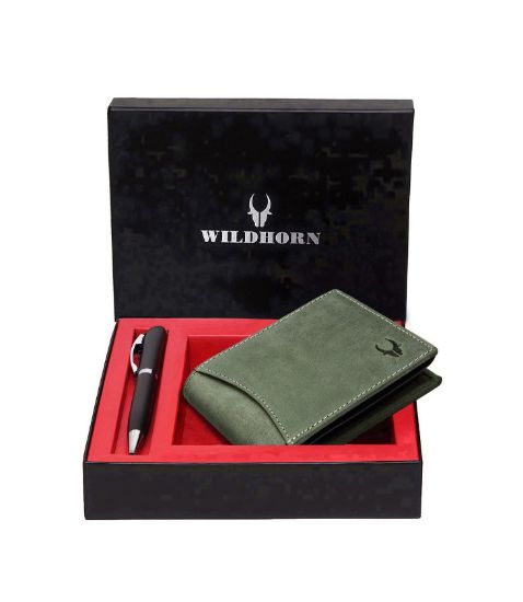 Picture of WildHorn Mens Leather Wallet Gift Set Combo I Gift Hamper for Men (Green-1)