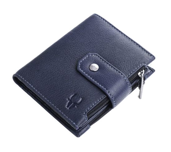 Picture of WildHorn Top Grain Leather Wallet for Men | OOP Closure | Ultra Strong Stitching I Zip Compartments with11Card Slots | 1 ID Window (Navy Blue)