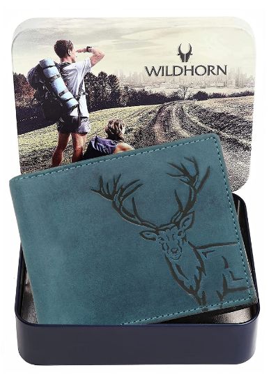 Picture of WildHorn ® Men's Antlers Hunter Leather Wallet (Blue)