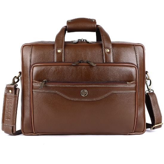 Picture of HAMMONDS FLYCATCHER Laptop Bag-Genuine Leather Office/Casual Bag For Men With Trolley Straps, Carry Handles With Adjustable Strap-Brushwood-Fits Upto 16-Inch Laptop/Macbook- 1 Year Warranty, Brown
