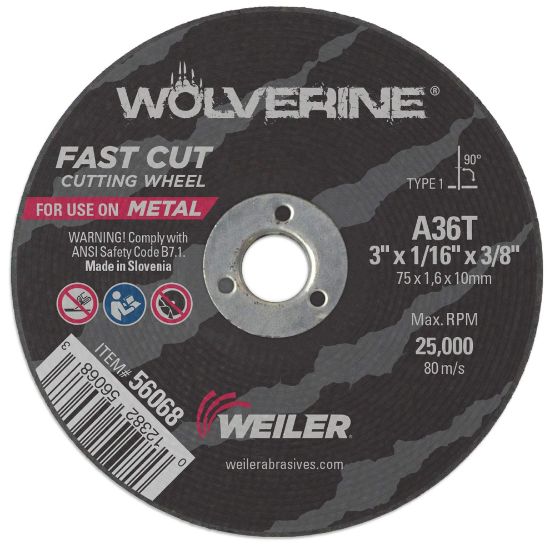 Picture of Weiler® 3 X 1/16 Wolv Ty1 C-O Whl  A36T  3/8 Ah Part# - 56068