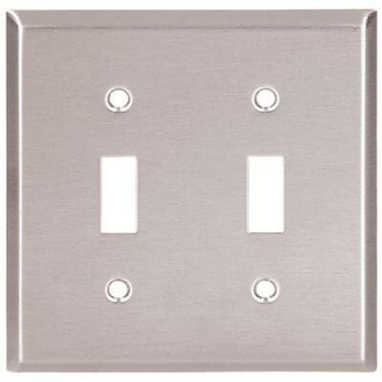 Picture of Eaton Crouse-Hinds Wallplate 2G Toggle Receptacle Mid Ss Part# - 93972-Box