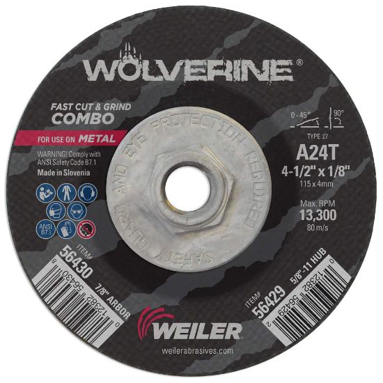 Picture of Weiler® 4-1/2 X 1/8 Wolv Ty27 Cut Whl  A24R  5/8-11 Unc Part# - 56429