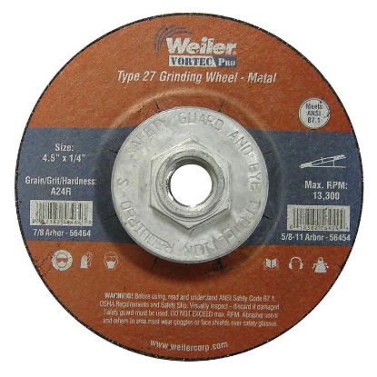 Picture of Weiler® 4-1/2 X 1/4 Wolv Ty27 Grind Whl  A24R  5/8-11 Un Part# - 56454