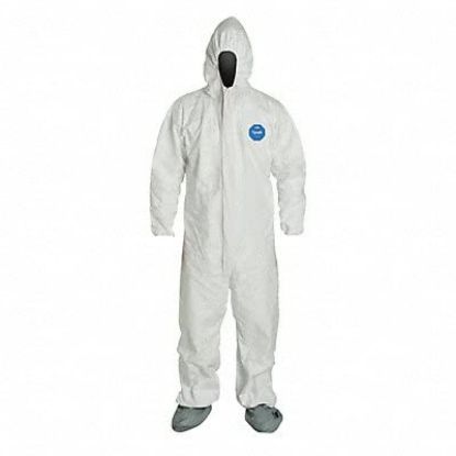 Picture of Dupont Tyvek Coveralls Zip Frtatt. Hood Skid Rst Boots Part# - D13398000