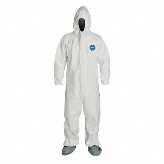 Picture of Dupont Tyvek Coveralls Zip Frtatt. Hood Skid Rst Boots Part# - D13398000