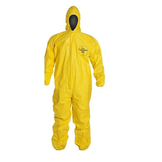 Picture of Dupont Tychem Qc Coverall Yellow Zip Ft Sg Hd Ela Wrist Part# - D13480534