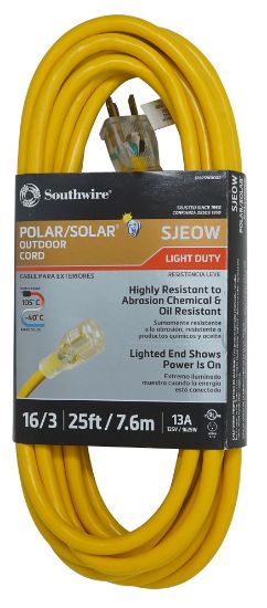 Picture of Southwire 16/3 25' Sjeow Polar/Solar Extension Cord Part# - 1287Sw0002