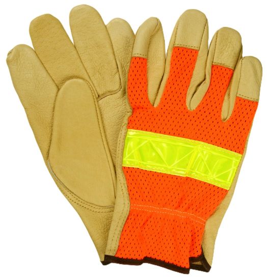 Picture of Mcr Safety Small Orange -Viz Mesh Back Work Glove  Pig G... Part# - 34111S