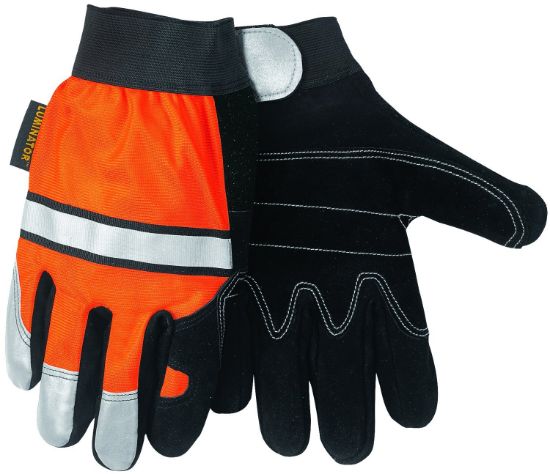 Picture of Mcr Safety Large Hi Vis Luminator Glove Split Cowhide Part# - 911Dpl