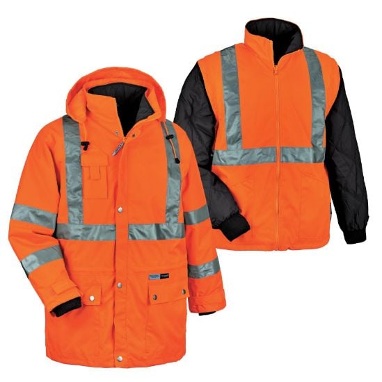 Picture of Ergodyne Model 8385 4 In 1 Hi-Visjacket Orange Size Larg Part# - 24374