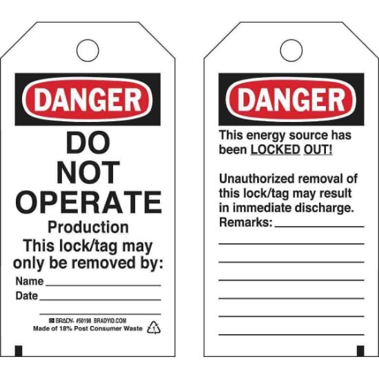 Picture of Brady® Lockout Tags  Polyester Danger Do Not Operate Part# - 50198