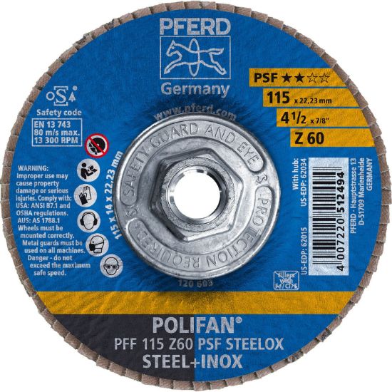 Picture of Pferd 4-1/2 X 5/8-11 Polifan Psf Zirc Flat 40G Part# - 62033