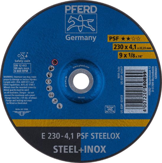 Picture of Pferd 9 X 1/8 X 7/8 T27 Ppl Whl 4.1Mm A24 M Psf-Inox Part# - 63413