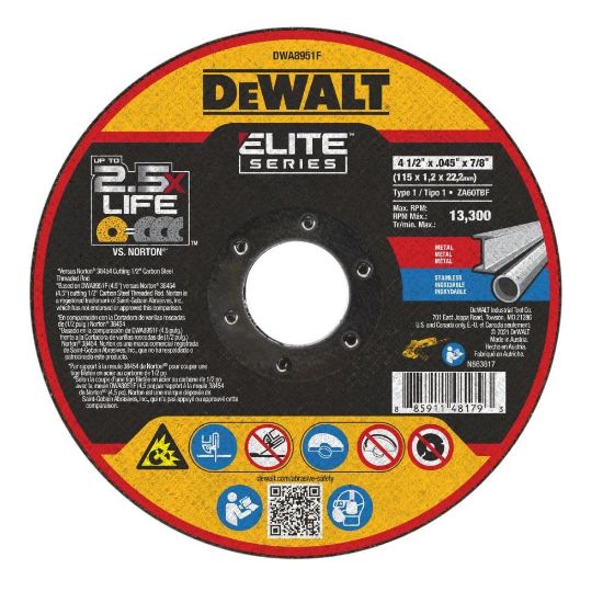 Picture of Dewalt® 4-1/2 X .045 X 7/8 Type1 Xp Ceramic Cutoff Whl Part# - Dwa8951F