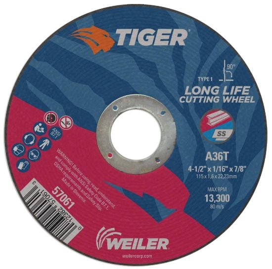 Picture of Weiler® 4-1/2 X 1/16 Tiger Ty1C-O Whl  A60T  7/8 Ah Part# - 57061