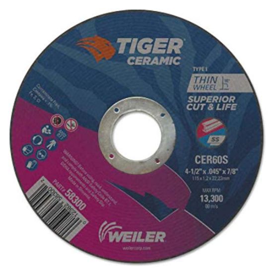 Picture of Weiler® 4.5 X .045 Tiger Ceramict1 Cw Cer60S 7/8 Ah Part# - 58300