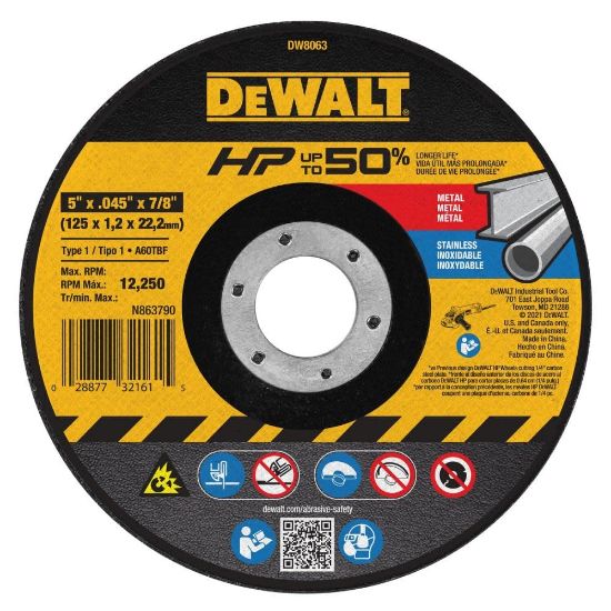 Picture of Dewalt® 5"X.045"X7/8" Metal Thincut-Off Wheel Part# - Dw8063