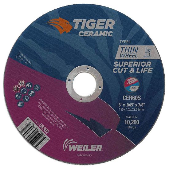 Picture of Weiler® 6 X .045 Tiger Ceramic T1 Cutting Cer60S 7/8 Ah Part# - 58302