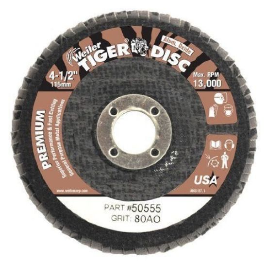 Picture of Weiler® 4" Tiger Disc Abrasive Disc 80Ao 5/8"Ah Part# - 50555