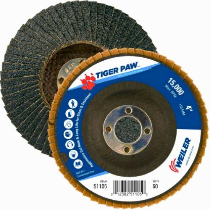 Picture of Weiler® 4" Tiger Paw Abrasive Flap Disc  Angled  Phenoli Part# - 51105