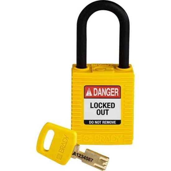 Picture of Brady® Nylon Padlock Ylw 38Mm Pl Shkl  Kd Part# - Nyl-Ylw-38Pl-Kd