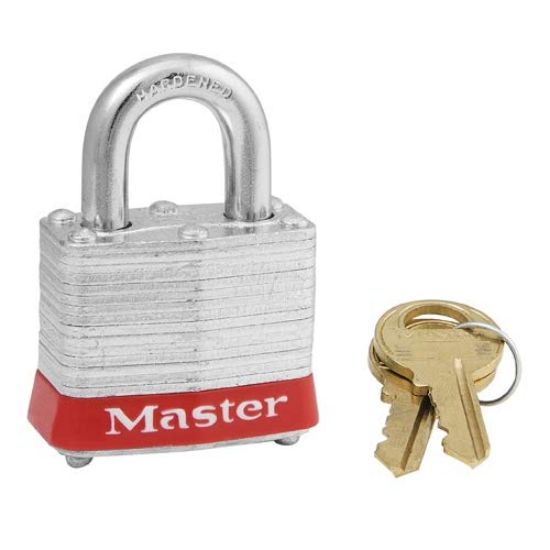 Picture of Master Lock® 4 Pin Tumbler Padlockw/Red Bumpe Part# - 3Red