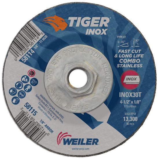 Picture of Weiler® 4-1/2X1/8 Inox T27 Comb.Whl Inox30T 7/8Arb Part# - 58115