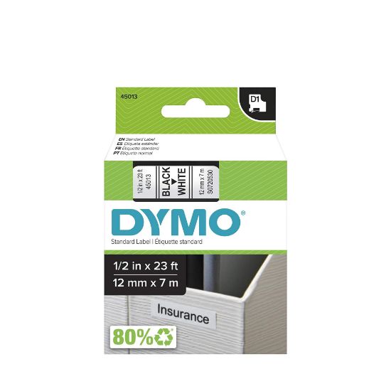 Picture of Dymo Dymo D1 0.5"X23' 12Mmx7Mblk/Wht Lable Tape Part# - 45013