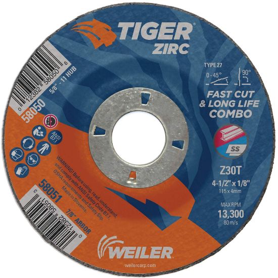 Picture of Weiler® 4-1/2 X 1/8 Tiger Zirc Ty27 Comb Whl  7/8 Ah Part# - 58051