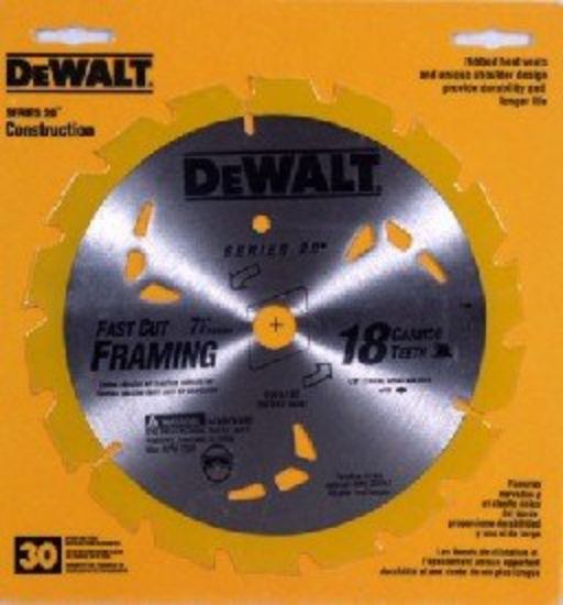 Picture of Dewalt® Series 20 Construction 7-1/4" 18T Saw Blade Part# - Dw3192