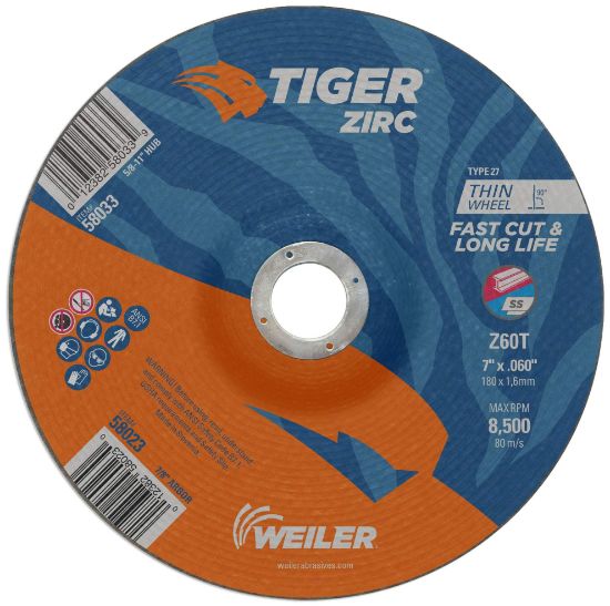 Picture of Weiler® 7 X 060 Tiger Zirc Ty27C-O Whl  7/8 Ah Part# - 58023