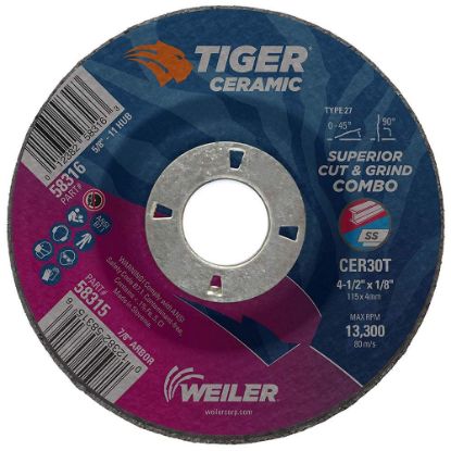 Picture of Weiler® 4.5 X 1/8 Tiger Ceramict27 Combo Cer30T 7/8 Ah Part# - 58315